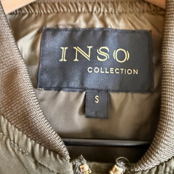 INSO Collection Womens SZ S Army Green Nylon BOMBER Zip Up Jacket Arm Pocket - Picture 5 of 13